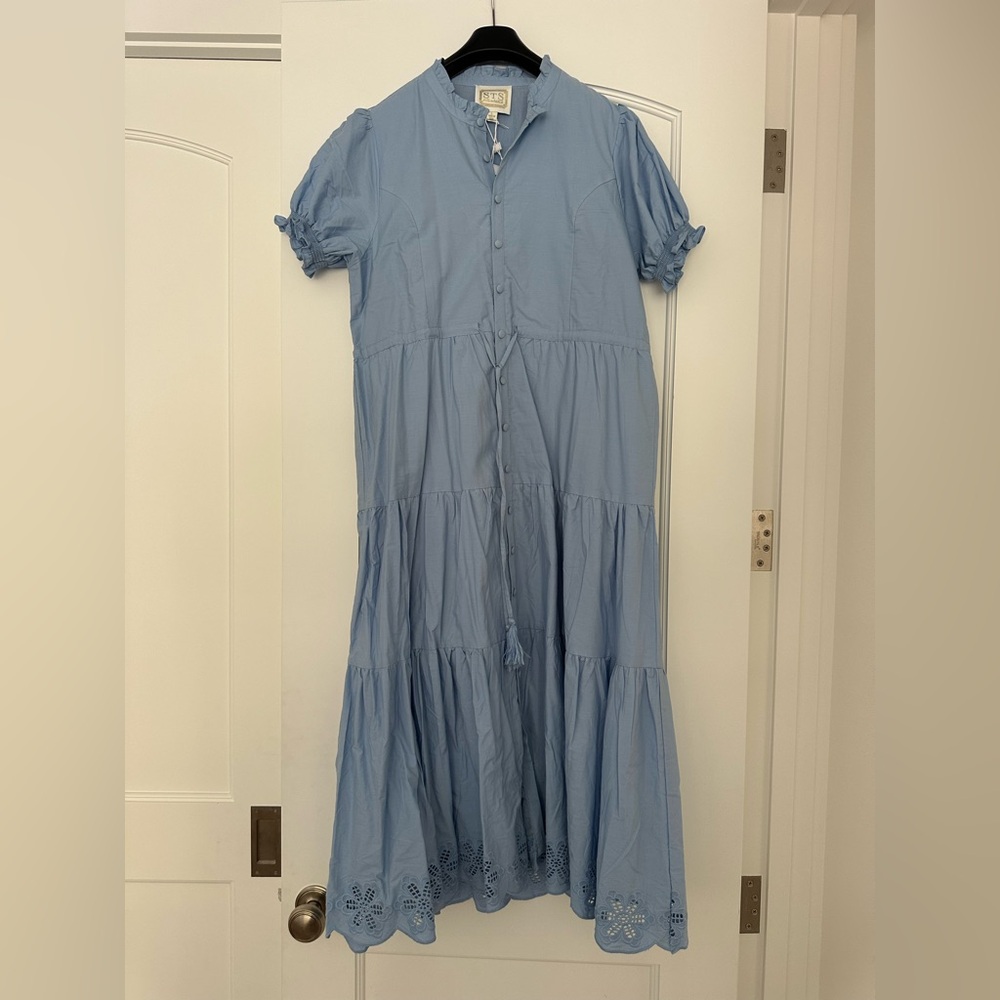 Sail to Sable Light Blue Button-Up Dress with Short Sleeves